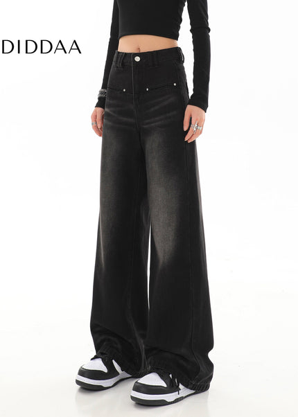 Black Vintage Wash High Waist Straight Leg Jeans - Women’s Jeans