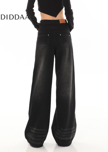 Black Vintage Wash High Waist Straight Leg Jeans - Women’s Jeans