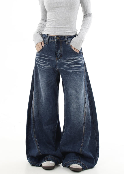 Black Vintage Whisker Washed Wide-Leg Scimitar Jeans - Women’s Jeans