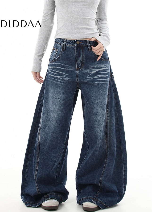 Black Whisker Wash Loose Wide Leg Machete Jeans - Women’s Jeans