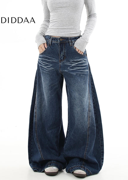 Black Whisker Wash Loose Wide Leg Machete Jeans - Women’s Jeans