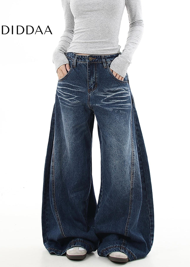 Black Whisker Wash Loose Wide Leg Machete Jeans - Women’s Jeans