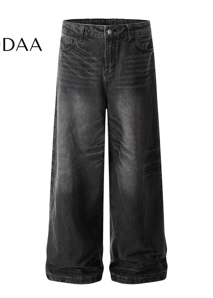 Black Whiskering Baggy Wide-Leg Jeans for All - S / Black - Women’s Jeans