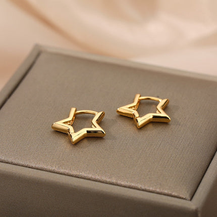 Blanche Earrings | Gold Silver Cute Star Hoop Earrings - Gold - Earrings