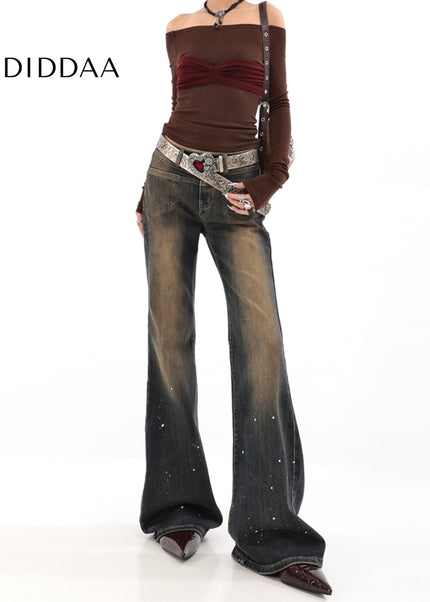 Blue Deconstructed Micro-Flared Jeans for Hot Girls - Women’s Jeans