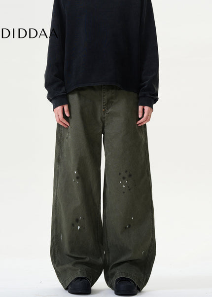 Blue Distressed Ink Splash Straight Jeans for Men - Men’s Jeans