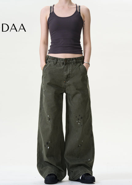 Blue Distressed Ink Splash Straight Jeans for Men - S / Green - Men’s Jeans