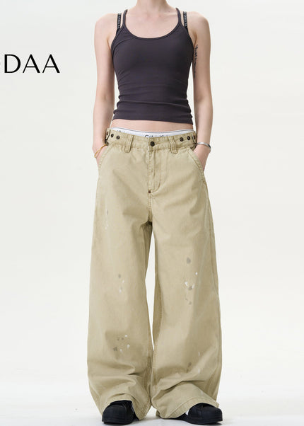 Blue Distressed Ink Splash Straight Jeans for Men - S / Khaki - Men’s Jeans