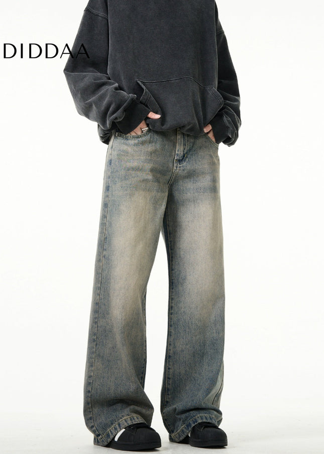 Blue Distressed Loose Fit Straight Jeans for Men - Men’s Jeans