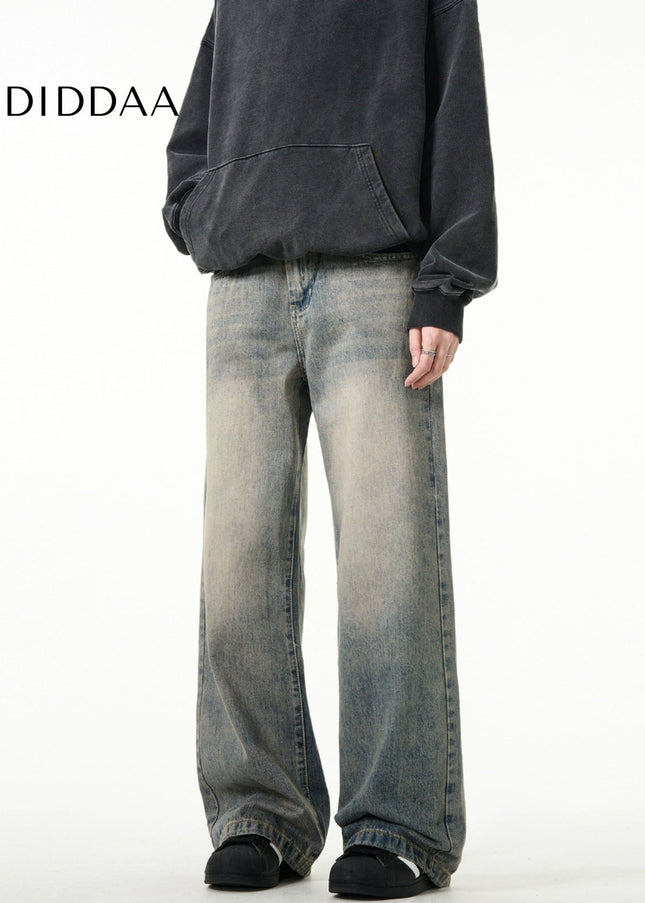 Blue Distressed Loose Fit Straight Jeans for Men - Men’s Jeans