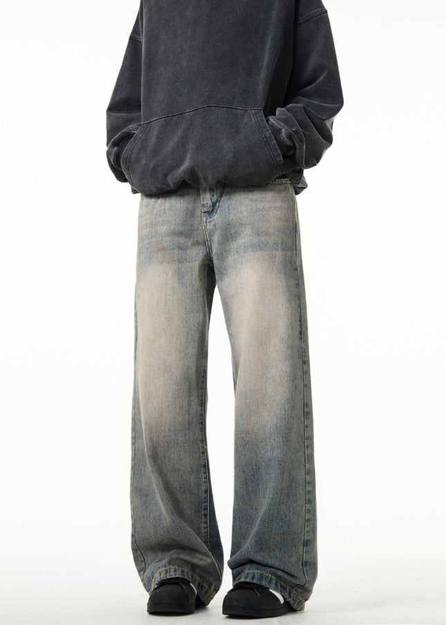 Blue Distressed Loose Fit Straight Jeans for Men - Men’s Jeans