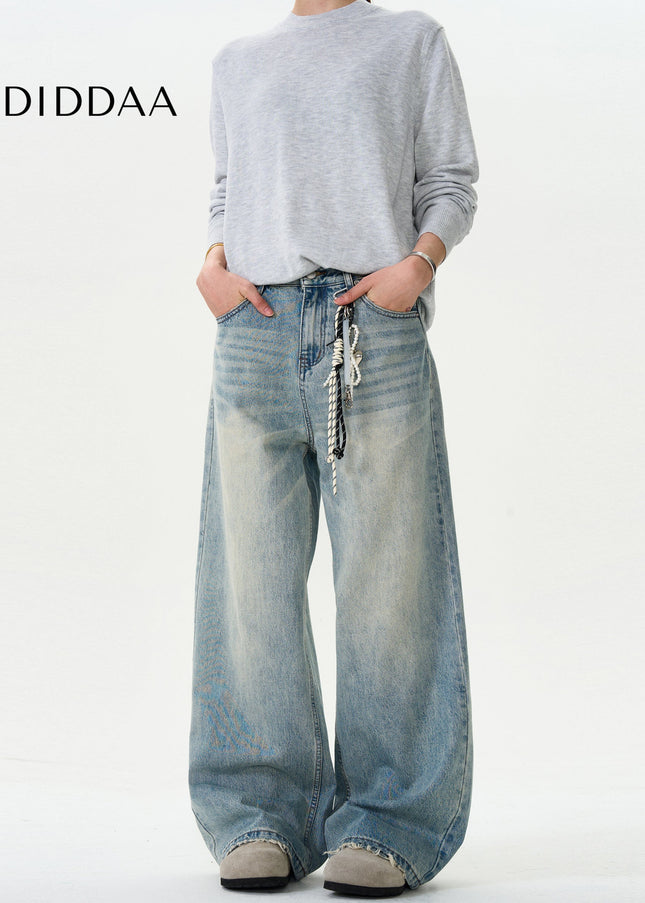 Blue Distressed Loose Fit Straight Leg Jeans - Men’s Jeans