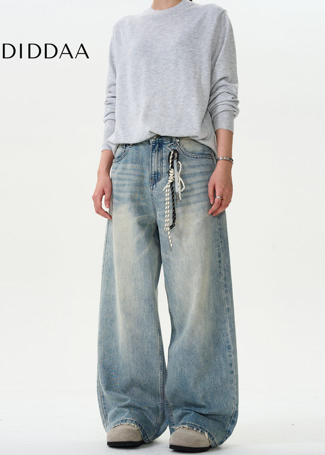 Blue Distressed Loose Fit Straight Leg Jeans - Men’s Jeans