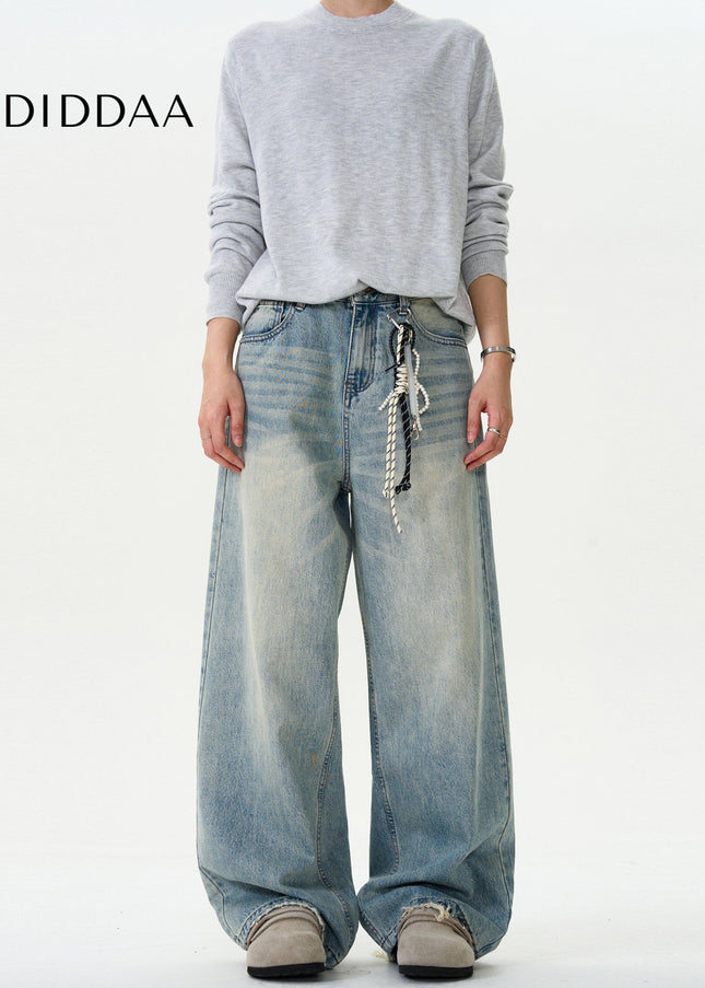 Blue Distressed Loose Fit Straight Leg Jeans - Men’s Jeans