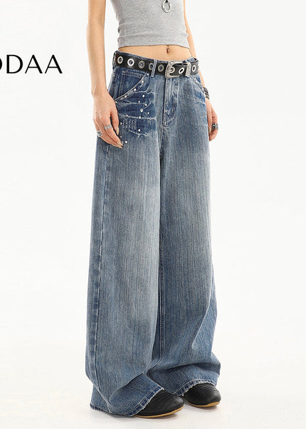 Blue Distressed Loose Straight Wide-Leg Jeans Tide - S / Blue - Women’s Jeans