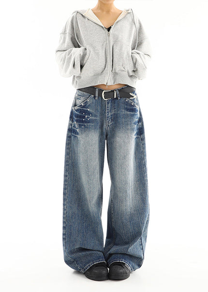 Blue Distressed Low Rise Loose Wide Leg Jeans - Women’s Jeans