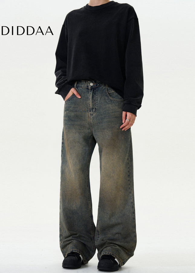 Blue Distressed Vintage Wide-Leg Jeans Unisex Loose Fit - Men’s Jeans