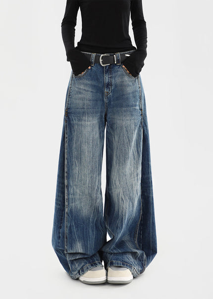 Blue Distressed Wide-Leg Jeans Women’s Casual Spring Pants - Women’s Jeans