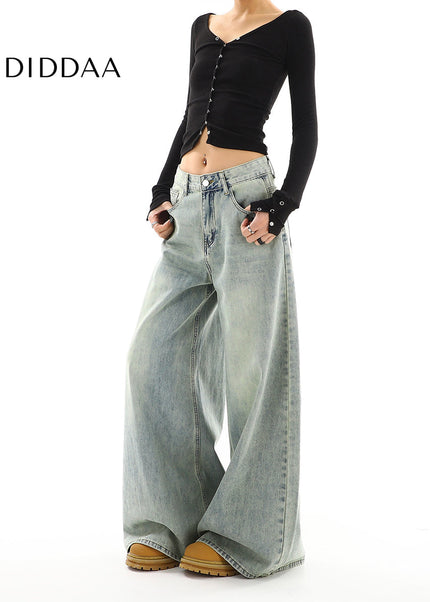Blue Distressed Wide Leg Jeans Women’s Spring Fashion - Women’s Jeans