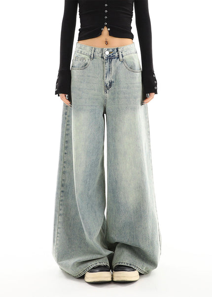 Blue Distressed Wide Leg Jeans Women’s Spring Fashion - Women’s Jeans