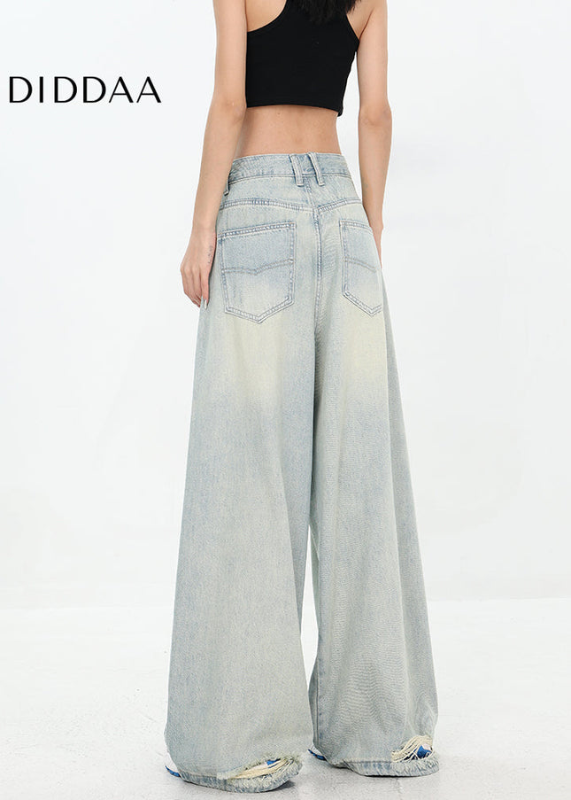 Blue Distressed Wide-leg Ripped Jeans Women’s Pants - Women’s Jeans