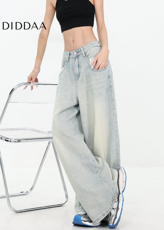 Blue Distressed Wide-leg Ripped Jeans Women’s Pants - Women’s Jeans