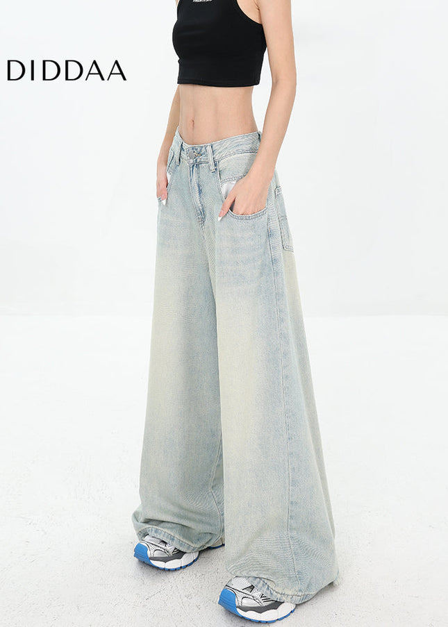 Blue Distressed Wide-leg Ripped Jeans Women’s Pants - Women’s Jeans