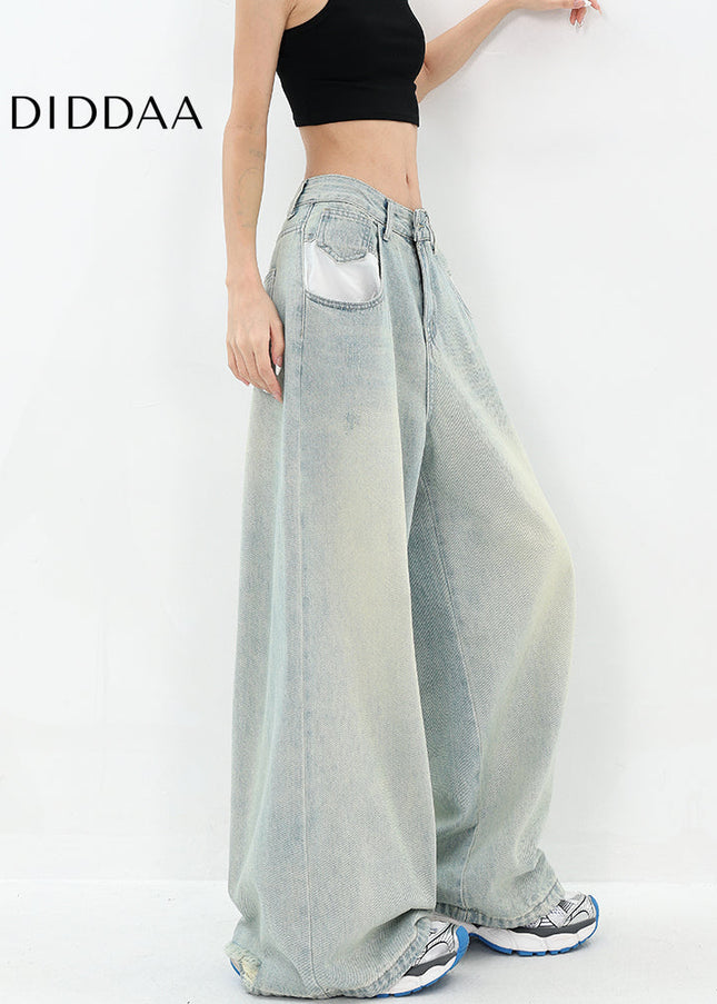 Blue Distressed Wide-leg Ripped Jeans Women’s Pants - Women’s Jeans