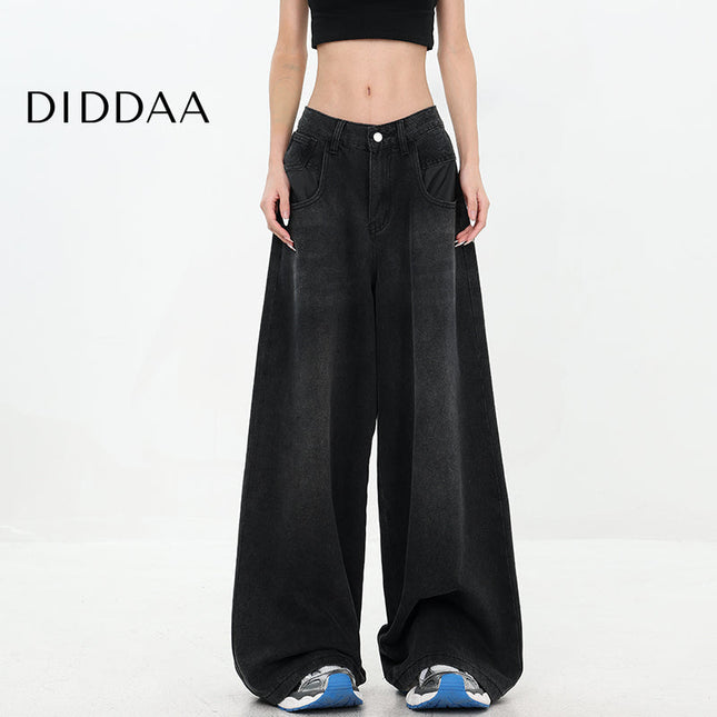 Blue Distressed Wide-leg Ripped Jeans Women’s Pants - S / Black - Women’s Jeans