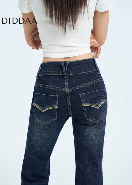 Blue Double-Button Hip Lifting Slim Bootcut Jeans - Women’s Jeans