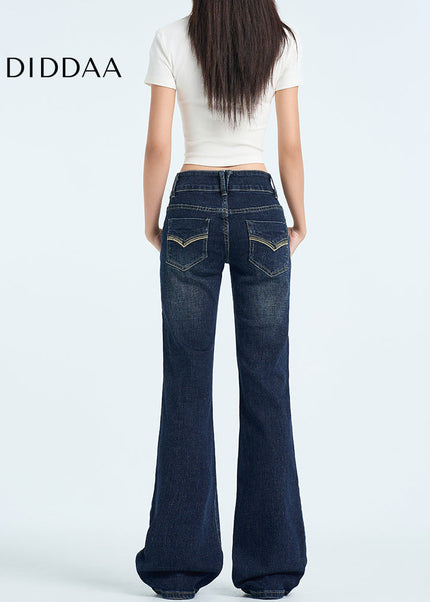 Blue Double-Button Hip Lifting Slim Bootcut Jeans - Women’s Jeans