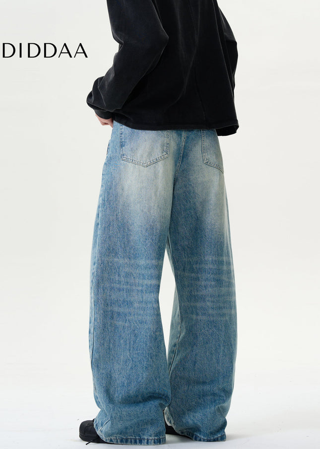 Blue Draped Cut Baggy Wash Jeans Casual Pants for All - Men’s Jeans