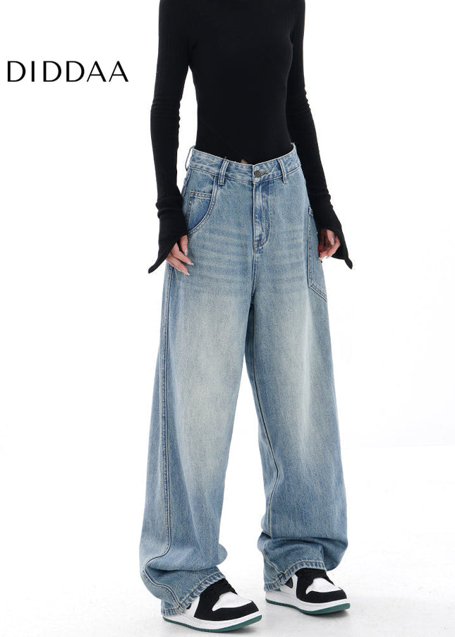 Blue Embroidered High Waist Vintage Wide Leg Jeans - Women’s Jeans