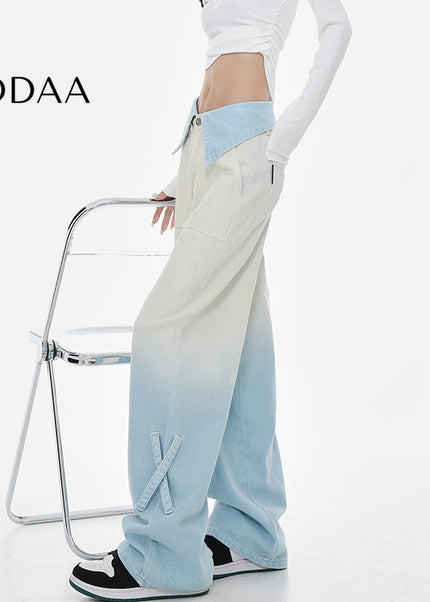 Blue Gradient High Waist Wide Leg Straight Jeans Female - S / Light Blue - Women’s Jeans