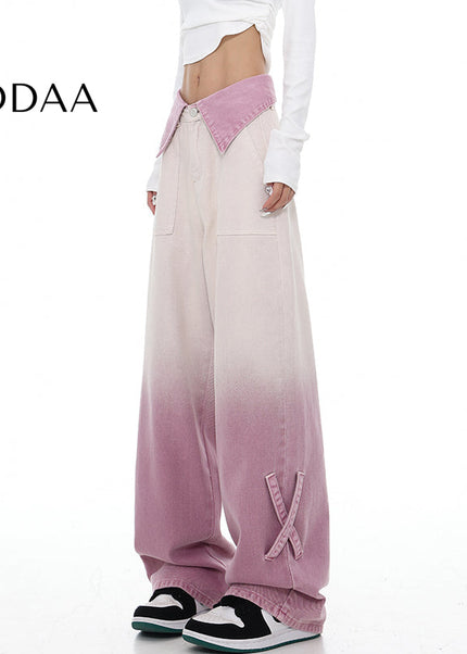Blue Gradient High Waist Wide Leg Straight Jeans Female - S / Pink - Women’s Jeans