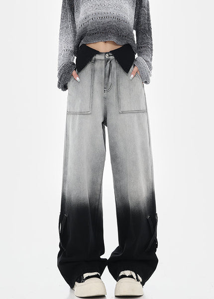 Blue Gradient High Waist Wide Leg Straight Jeans Female - XS / Black - Women’s Jeans
