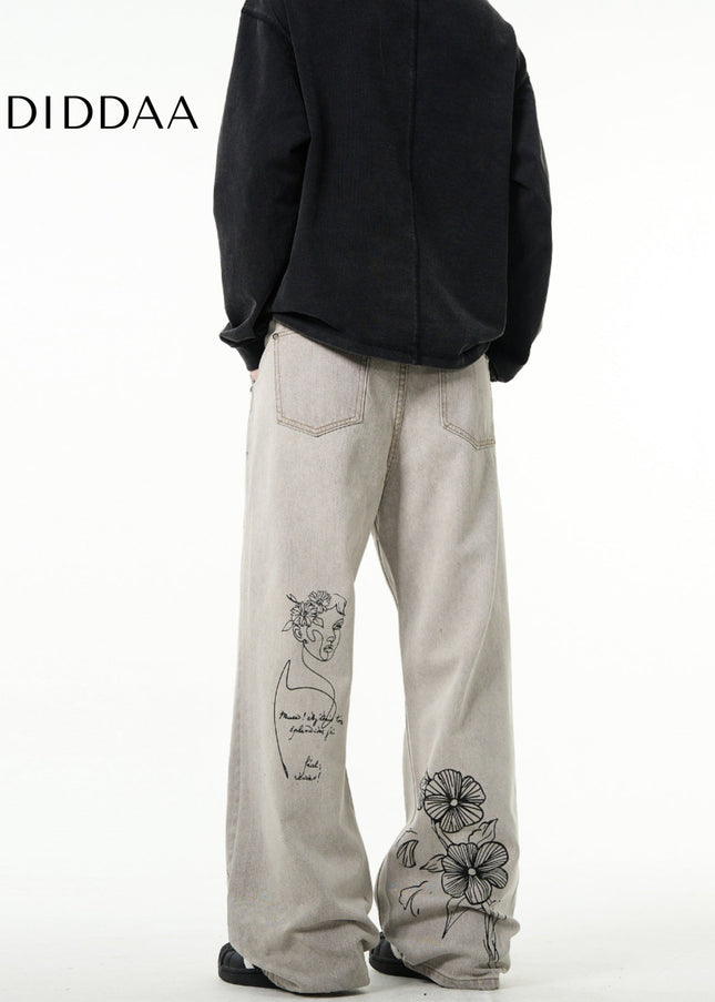 Blue Hand-Painted Graffiti Bootcut Jeans for Men - Men’s Jeans