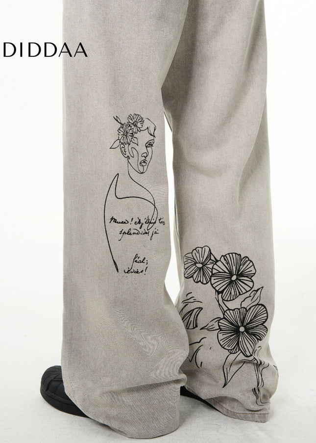 Blue Hand-Painted Graffiti Bootcut Jeans for Men - Men’s Jeans