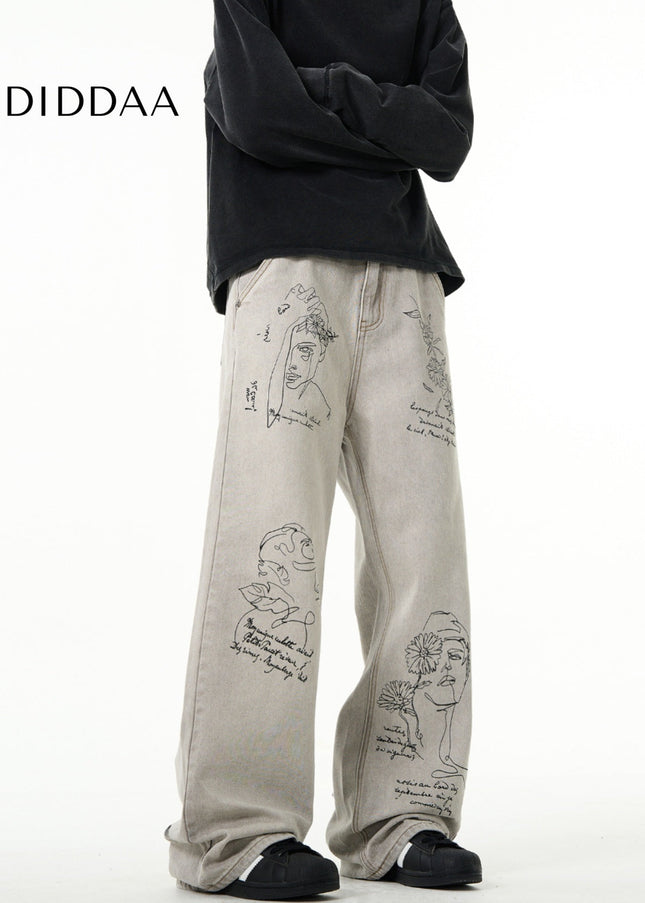 Blue Hand-Painted Graffiti Bootcut Jeans for Men - Men’s Jeans
