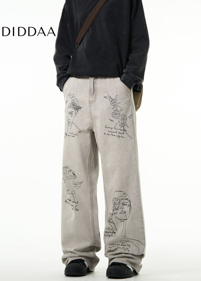 Blue Hand-Painted Graffiti Bootcut Jeans for Men - Men’s Jeans