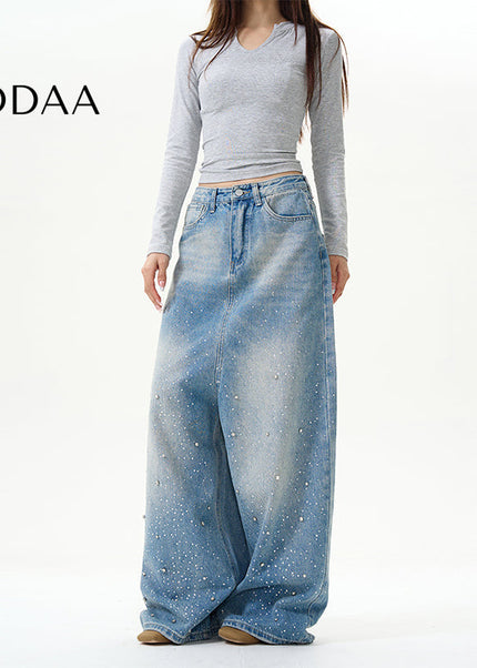 Blue High-Quality Loose Fit Wide-Leg Jeans - S / Mid Blue - Women’s Jeans