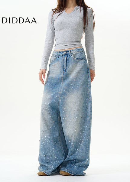 Blue High-Quality Loose Fit Wide-Leg Jeans - Women’s Jeans