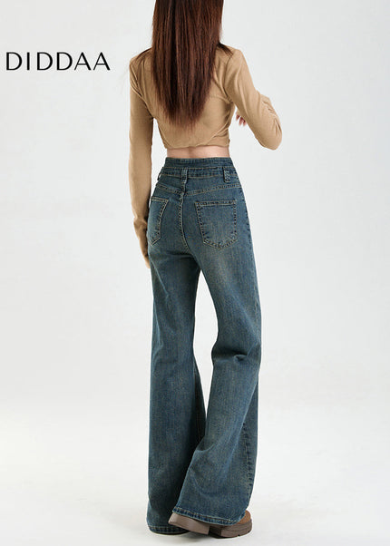 Blue High-Waisted American Retro Flared Jeans - Women’s Jeans