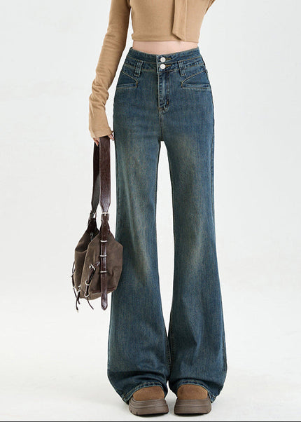 Blue High-Waisted American Retro Flared Jeans - Women’s Jeans