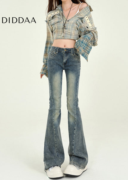 Blue High-Waisted Retro Bootcut Jeans for Women - Women’s Jeans
