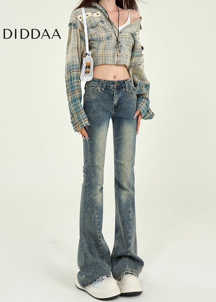 Blue High-Waisted Retro Bootcut Jeans for Women - Women’s Jeans