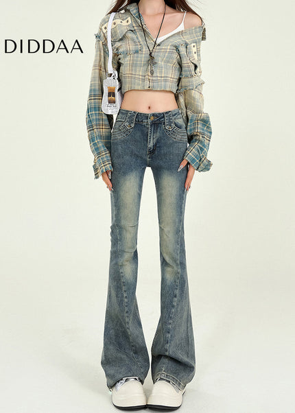 Blue High-Waisted Retro Bootcut Jeans for Women - Women’s Jeans