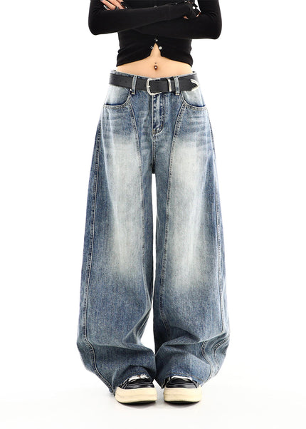 Blue High-Waisted Retro Scimitar Loose Leg Jeans - Women’s Jeans