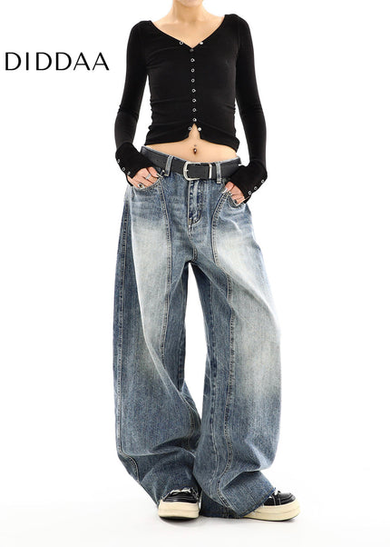 Blue High-Waisted Retro Scimitar Loose Leg Jeans - Women’s Jeans