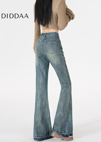 Blue Horseshoe Raw Crack Design Slim Bootcut Jeans - Women’s Jeans